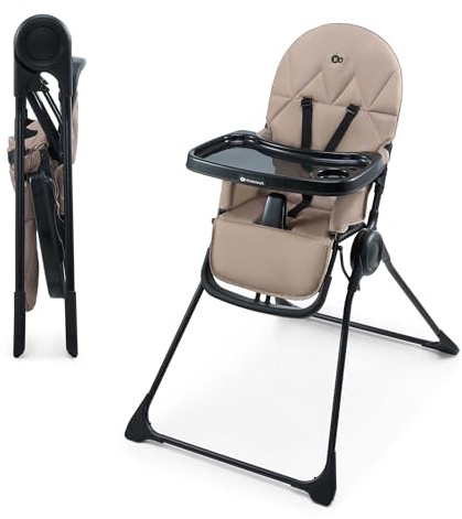 Kinderkraft BINCI Kinderhochstuhl, Babystuhl, leicht und faltbar mit Tablett, Fußstütze und 5-Punkt-Gurt, ideal für kleine Räume und Reisen, Beige