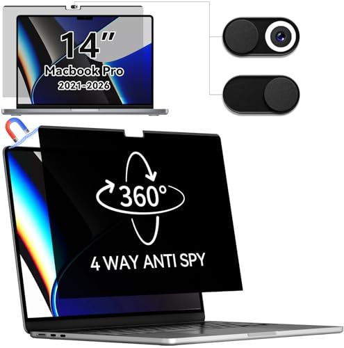 IPROKKO 360°Magnetischer Blickschutzfilter für MacBook Pro 14 Zoll 2026-2021 (M5/M4/M3/M2/M1),Abnehmbar 4-Wege Blickschutzfilter Mac Privacy Screen，Anti Blaulicht Blendschutz