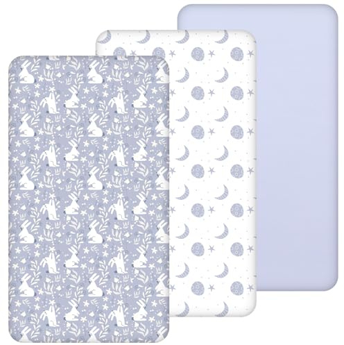 Yukkidds Next to Me Crib Sheets 83x50 cm, Baby Bedside Crib Fitted Sheets | Super Soft & Breathable Microfiber, 3 Pack Next2me Crib Mattress Fitted Sheets 83 x 50, Blue Rabbit