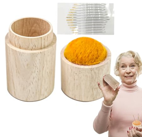 Puntaspilli da cucito, Cuscini ad ago portatili, Scatola da cucito con scatola porta aghi in legno e coperchio, Puntaspilli artigianale fai-da-te per quilting, ricamo, progetti domestici e di hobby