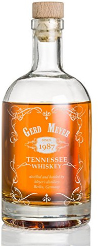 Bouteille de whisky 700 ml avec gravure - Cadeau pour homme - Carafe à whisky avec bouchon en liège - Carafe à décanter personnalisable avec nom - Carafe pour spiritueux - Cadeau d'anniversaire -