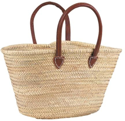 AUBRY GASPARD - Panier Cabas en Palmier Naturel avec Poignées en Cuir - Design Moderne Intemporel Rangement Décoratif - Facile à Entretenir - 60 x 25 x 33-53 cm - Couleur Naturelle
