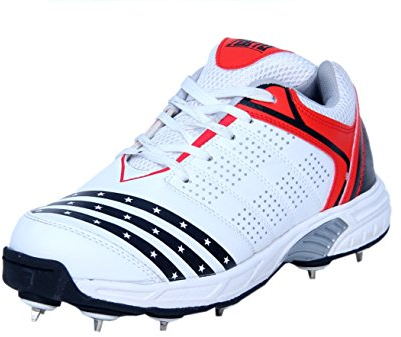 CW Firefly Cricket-Schuhe für Schlag-/Bowling-Senior, Howzat, atmungsaktiv, Netzstoff, PU-Spike, Edelstahl, leicht, Outdoor-Sport, Weiß / Rot, Weiß Rot, 9
