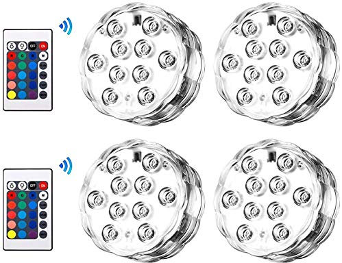 eecoo Luz Sumergible con Mando a Distancia, 4 Luces LED Subacuáticas más 2 Mandos a Distancia, Clasificación IP68 Resistente al Agua, 16 Colores Ajustables, Luces Acuario, Jarrón, Estanque