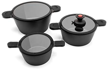 Karcher Topfset Toni aus Aluguss – Induktionstöpfe mit Glasdeckel und praktischem Sauggriff – 7-teilig Schwarz