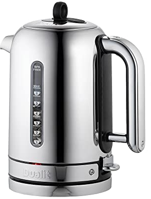 Dualit Classic Kettle | Polished Stainless Steel with Black Trim | Quiet boiling kettle | 90 Second Boil Time | 1.7 L Capacity, 2.3 kW | 72796
