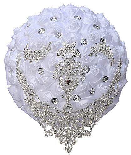 Handgemachter Luxus-Hochzeits-Brautstrauß, große Seidenrose, mit Kunstblumen, Blumensträuße mit Satinband, Perlen, Strass für Braut, Vintage, königliche Hochzeit