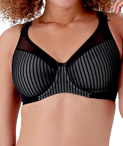 Berlei Beauty Stripe B541-BKG Women's Black/Grey Lace Non-Padded Underwired Minimizer Bra 44FF
