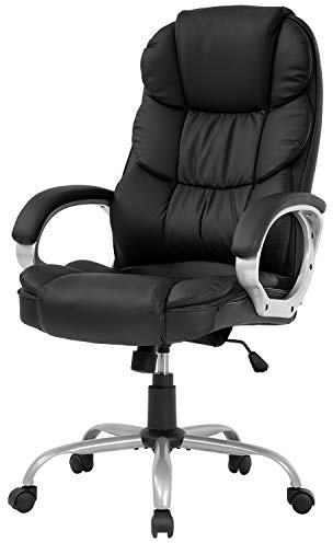 FDW Office Chair Computer High Back Adjustable Ergonomic Desk Chair Executive PU Leather Swivel Task Chair with Armrests Lumbar Support (Black)