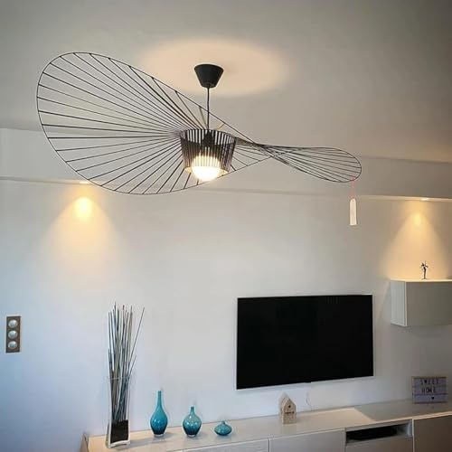 YONIISEA Vertigo Pendelleuchte & Hängeleuchte 140cm Schwarz - Moderne Hängelampe e27 für Wohnzimmer Schlafzimmer Restaurant, Glasfiber + Polyurethan Vintage Hut Hängend Lampe, Max 40W