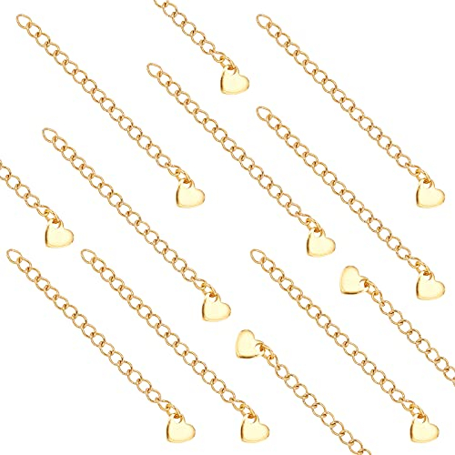 UNICRAFTALE 30 Stk 60mm Gold Verlängerungsketten Hypoallergene Kettenverlängerung Mit Herzanhänger Edelstahl Halskettenverlängerung Armband Kettenverlängerung Für DIY Schmuckherstellung