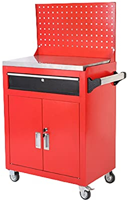 Bderkz 1-Schublade Rollende Werkzeugkiste, Metallschiebeschublade Rollender Werkzeugschrank, Toolbox-Organizer Verschieben mit Abnehmbarer Rückwand, für Werkstatt, Garage (Rot)