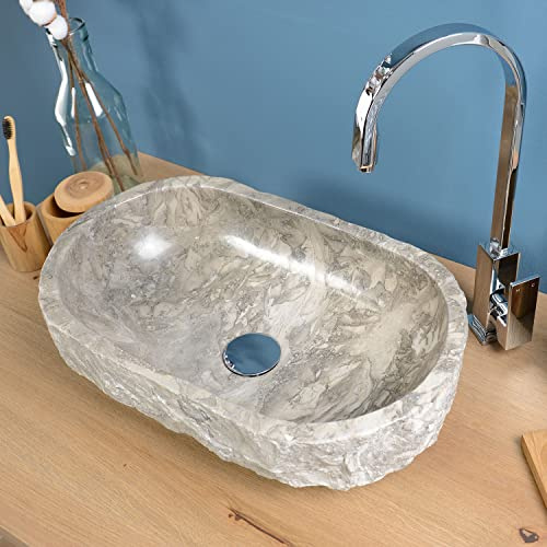 50 cm Marmor-Stein-Waschbecken Erosi grau Muster Aufsatz-Hand-Waschbecken Badezimmer-Naturstein-Waschbecken Stein-Waschschale WOHNFREUDEN