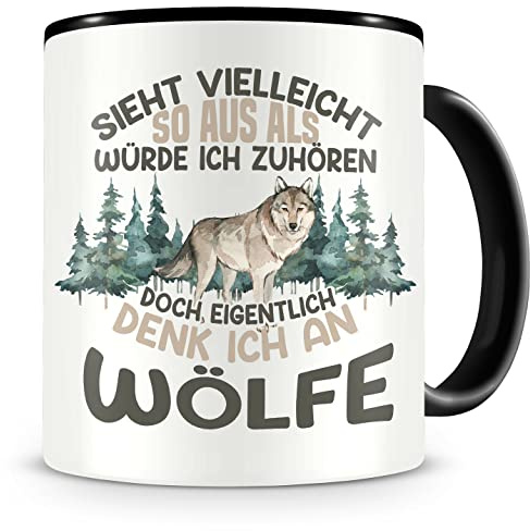 Samunshi® Wolf Tasse mit Spruch Sieht vielleicht so aus Wölfe Geschenk für Wolf Fans Kaffeetasse Lustige Tassen zum Geburtstag schwarz Keramik 300ml