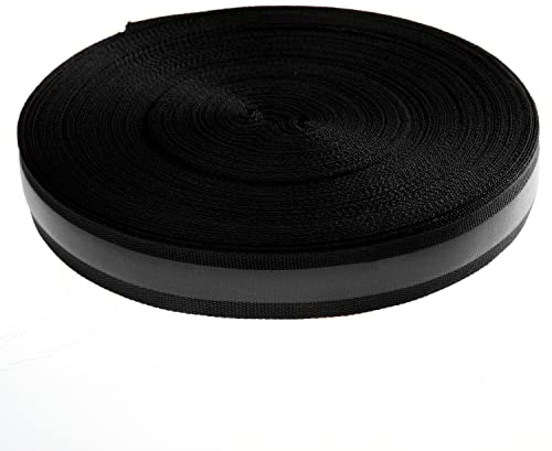 TUKA-i-AKUT 46 Meter x 20mm Reflektierendes Band zum Aufnähen, Reflektorband - 20 mm Breite - mit 10mm Reflektionband - Sicherheit Reflexband Leuchtband zum Annähen, Schwarz, TKB5080-black