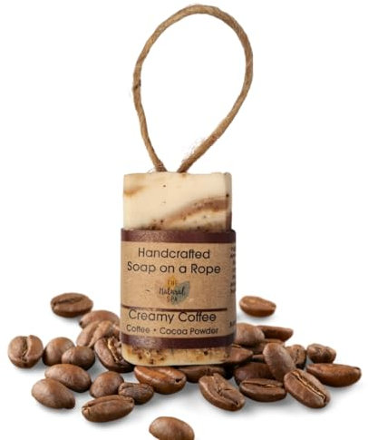 Creamy Coffee Soap On A Rope, Handcrafted Vegan Soap, Nourishing Bathing Cleansers for All Skin Types, Zero Waste Travel Soap with Cocoa Butter and Almond Oil, 100g - The Natural Spa