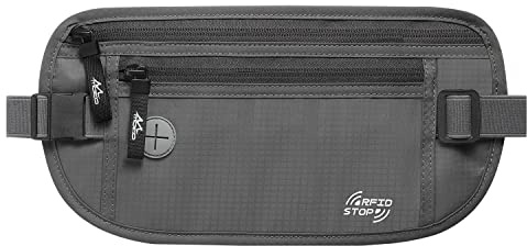 MoKo Ceinture de Sport, Sac à Bandoulière avec Poches en Maille, Ceinture de Course Étanche pour Voyage Cyclisme Hommes Femmes, Banane de Sport Sécurité pour Passeport Monnaie Cartes - Gris Foncé