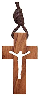 AMPALS,Collier Croix Bois Olivier Authentique fait main à Jérusalem,Boite Kraft Cordon Jute,Baptême, Communion Protection voiture,Cadeau Noël,Bien-Etre,Maison,Fête Chrétienne,Anniversaire,