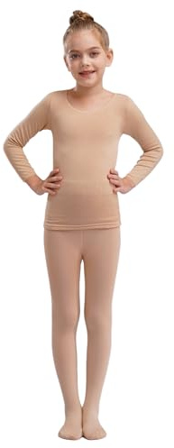 Agoky Mädchen Thermo Unterwäsche Set Langarm Shirt und Lange Unterhose Ballett Tanz Training Kleidung Zweiteiler Sport Outfits