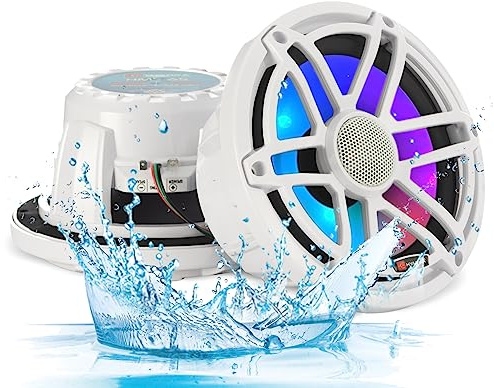H YANKA HMS-65 6.5 Marine Speakers - 750W 2-Way IP67 Waterproof Boat Stereo System with LED Lights, High-Fidelity Coaxial Speakers, Y35 Magnet Woofer, UV & Salt Spray Resistant - 1 Pair (White)