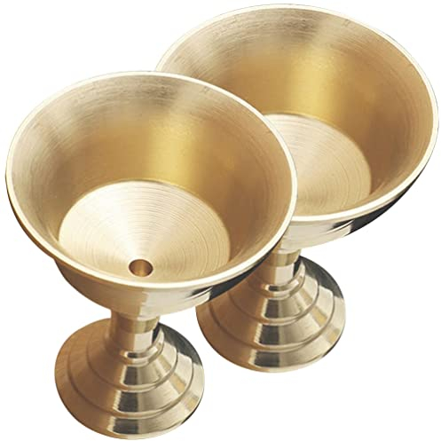 PATKAW 2pcs Brass Butter Lamp Holder Tealight Candle Stand Golden Candle Cup Holder Ghee Chalice Goblet Buddhist Water Offering Cup for Altar Supplies