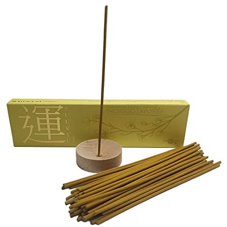 Aromasenses | Incenso Giapponese Fortuna – 50 Bastoncini + Porta-Incenso | 100% Naturale | Fatto a Mano | Armonia | Abbondanza | Buona Energia