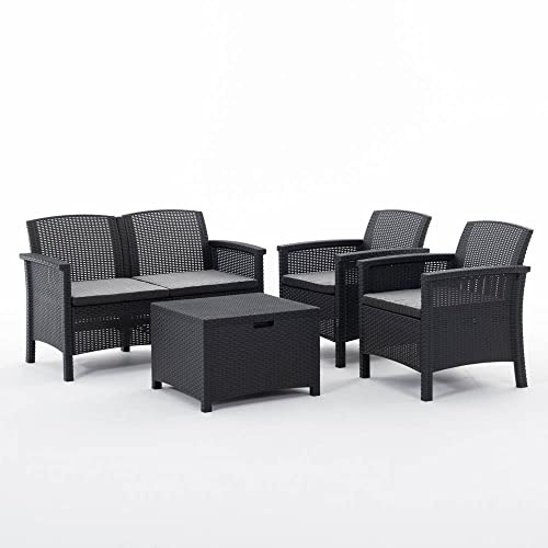 RATTATAN Tropea - Lounge-Set, 4-teiliges Lounge-Set, 2 Armsessel, 2-Sitzer-Sofa, Multifunktionstisch (Anthrazit)