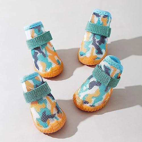 Yagizaai Oscars Hundeschuhe für kleine, mittelgroße Hunde, Anti-Drop-Hundeschuhe für den Sommer heißer Bürgersteiger, Wandern, Ochsensehnen-Sohle Welpen-Sneaker (Größe 5: 7.3-9.5 kg)