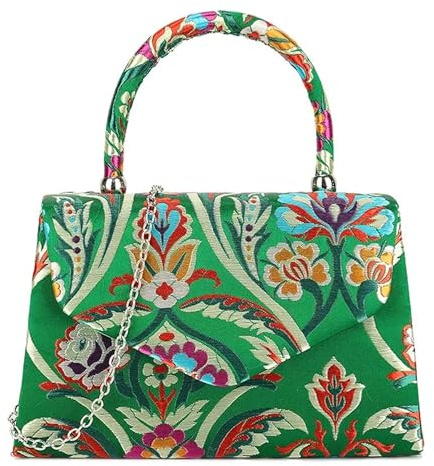UShopUK Bolso de mano de satén floral multicolor para novia, graduación, boda, noche, fiesta, bolso de mano