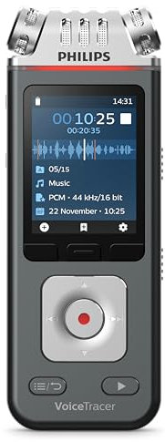 Philips VoiceTracer DVT6115, registratore vocale, 8 GB, MP3, 3 microfoni HIFI, registrazione musica. Licenza AI Sembly in prova: l’Intelligenza Artificiale crea riassunti, trascrizioni