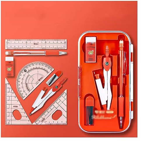 Mathematik-Set, Winkelmesser-Set, Zeichenkompass, 8-teilig, Geometrie-Mathe-Zirkel-Set – Schülerbedarf, Zeichenkompasse, Winkelmesser, Lineal, Bleistiftnachfüllungen, Bleistifte, Radiergummi, Zeichenk