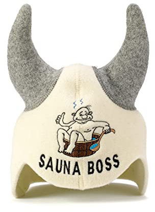 SAUNA GURU Sauna Boss Horns Hat, 100% Organic Wool Felt Sauna Cap, Banya Hat Sauna Hair Protector, Sauna Accessories Embroidered Hat, Sauna Accessory, Sauna Gifts for Men and Women, Russian Sauna Hat
