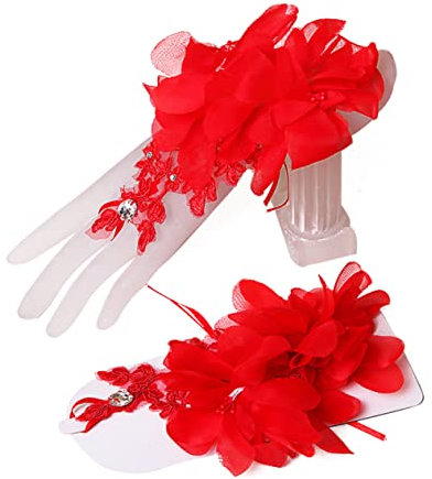 COLLBATH Hochzeitshandschuhe Mit Blumenmuster Koreanische Damenhandschuhe Strass-handschuhe Elastisch Für Brautparty