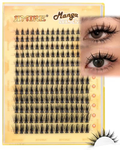 JIMIRE Manga Cluster Lashes Natural Looking 180Pcs Individual Eyelashes Wispy Eyelash Extensions Lashes Individual Cluster 8-16MM C Curl Anime DIY Eyelash Clusters at Home
