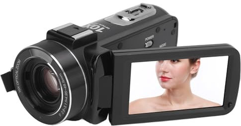 Akozon Digitaler Camcorder 4K 3MP 10-Fach Optischer Zoom 180° Drehbarer 3-Zoll-Touchscreen-Reise-Camcorder 6-Achsen-Anti-Shake-Blitzschuhanschluss Videokamera-Camcorder