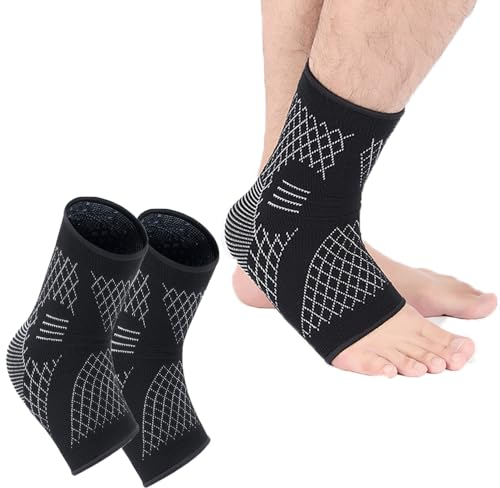 Coogime Lot de 2 bandages de cheville - Chaussettes de compression - Pour fasciite plantaire - Respirantes - Pour le sport, le fitness, la vie quotidienne - Noir - Taille M (EU : 35-38))