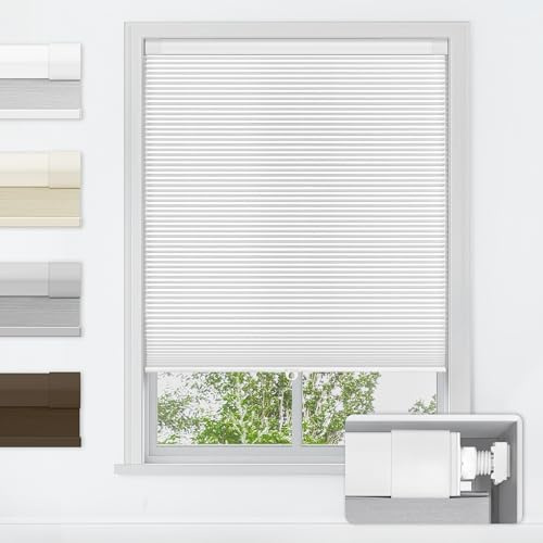 LazBlinds No Tools No Drill Cordless Cellular Shades, Blackout Light Blocking Honeycomb Shades for Home, Thermal Insulation Blinds for Windows, 34 W x 48 H, White