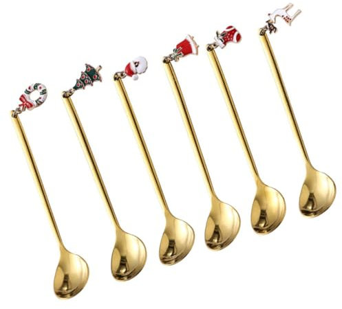 PHENOFICE Weihnachtskaffeelöffel Goldener Edelstahllöffel Rührlöffel Weihnachtsgeschenkbox Goldener Edelstahllöffel Rührlöffel Kaffeelöffel