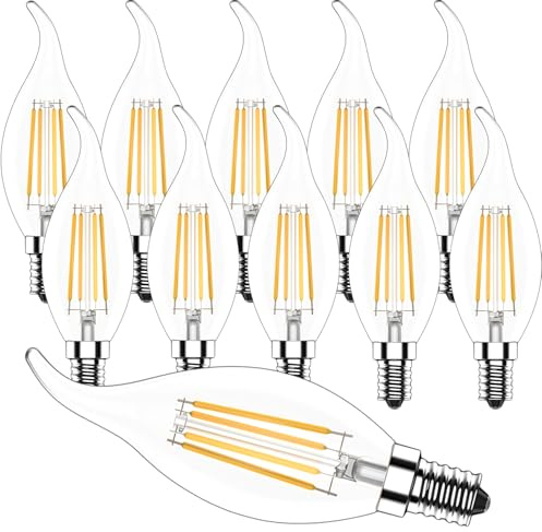 Zcexhph LED Glühbirnen E14 Kerzenform,Kerzenlampe 4W Dimmbar E14 Kerze LED | C35 Filament Leuchtmittel,Kerzenbirnen Vintage Warmweiss 2700K für Kronleuchter,400LM Ersetzt 40W,Klar,10er Pack