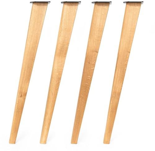 The Hairpin Leg Co. Tapered Oak Counter Legs, 86cm, Hard Wax Oil, Set of 4 | Counter/breakfast bar; 36mm solid European oak; tapered angled profile; 110x120mm plates; screws & guide; indoor only