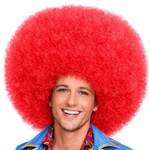 Hatstar XL Afro Perücke | Kraushaar Lockenkopf Perücke | Rasta Afroperücke | Kostüm Hippie Accessoire für Karneval und Fasching (rot)
