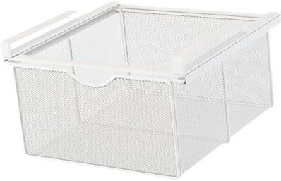 perfk Hängender ausziehbarer, Schublade aus Metall, leicht, zum Ausziehen unter dem Regal, Schrankhalter, Schublade für Schlafzimmer, Weiß