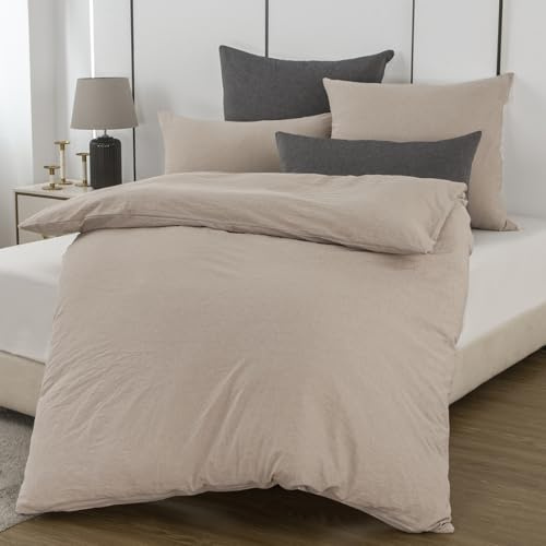 Nesture Bettwäsche 135x200 Baumwolle 2teilig, Beige | 100% Baumwolle, gewaschene Leinenoptik, 1x Bettbezug 135x200 + 1x Kissenbezug 80x80cm, Bettwäsche-Sets, Weich & atmungsaktiv