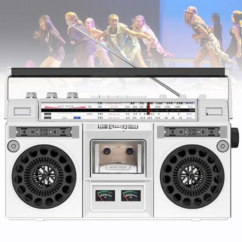Boombox con Casete, Reproductor de Cintas de CD, Boombox Retro con Bluetooth de los años 80, Compatible con Entrada SD/USB, con Radio Am/FM, grabadora de Casete para reuniones Familiares, Viajes, ba
