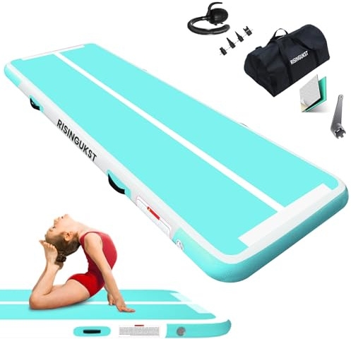 RISINGUKST Air Met Track - Colchoneta de gimnasia artística 2m/3m/4m/5m/6m Colchoneta inflable para gimnasia 10/15/20cm deportiva con bomba para ejercicio/yoga/gimnasio (Verde blanco, 200*100*10cm)