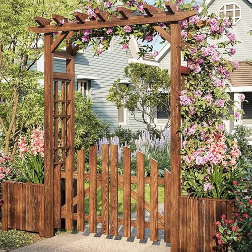 LYXXJRYBHD Arche de Jardin, Mariage Arche, Treillis D'arche de Jardin avec Bacs à Fleurs et Portail, pour Décoration de Fête, Arrière-Cour, Pelouse, Tonnelle(Brown,62.9in/160cm)