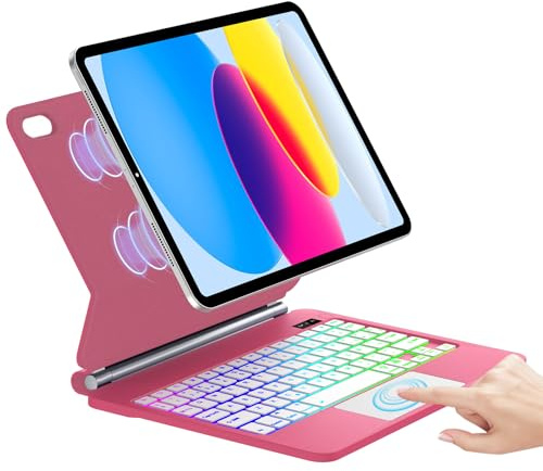 IVEOPPE Teclado iPad 11 A16 11 pulgadas/10 generación 10.9 Pulgadas, Teclado Touchpad Magic, Español Ñ, 7 Colores Retroiluminada, Magnético Flotante Diseño con Trackpad para iPad 11ª /10 Gen, Rosa