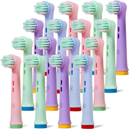 Testine Oral B Bambini Compatibili | Confezione da 16 Testine Compatibili per Spazzolino Elettrico Oral-B Bambini, Colorate e Divertenti | Morbide e Delicate sulle Gengive | Design Divertente
