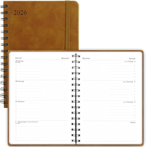 Kalender 2026, Moseem A5 Terminplaner 2026,Kalender 2026 Buchkalender,Planer 2026,Terminkalender 2026,Wochenplaner von Jan.2026-Dez.2026,1 Woche 2 Seite - Braun