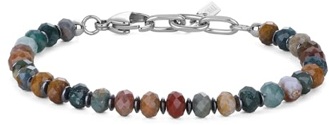 COAI Herrarmband med naturstenspärlor och hematitskivor, fasetterade halvädelstenar armband för män, 19+3cm, Sten, Agat
